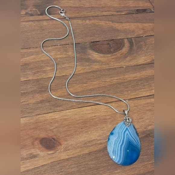 Source Unknown Jewelry - 925 Sterling Silver & Blue Agate Pendant And Chain